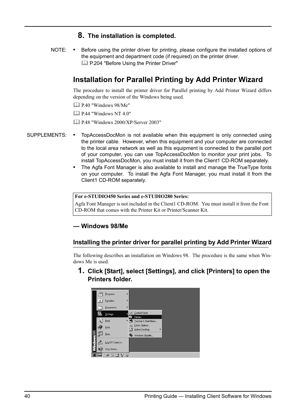 Windows 98/me | Toshiba ESTUDIO 3511 User Manual | Page 40 / 382