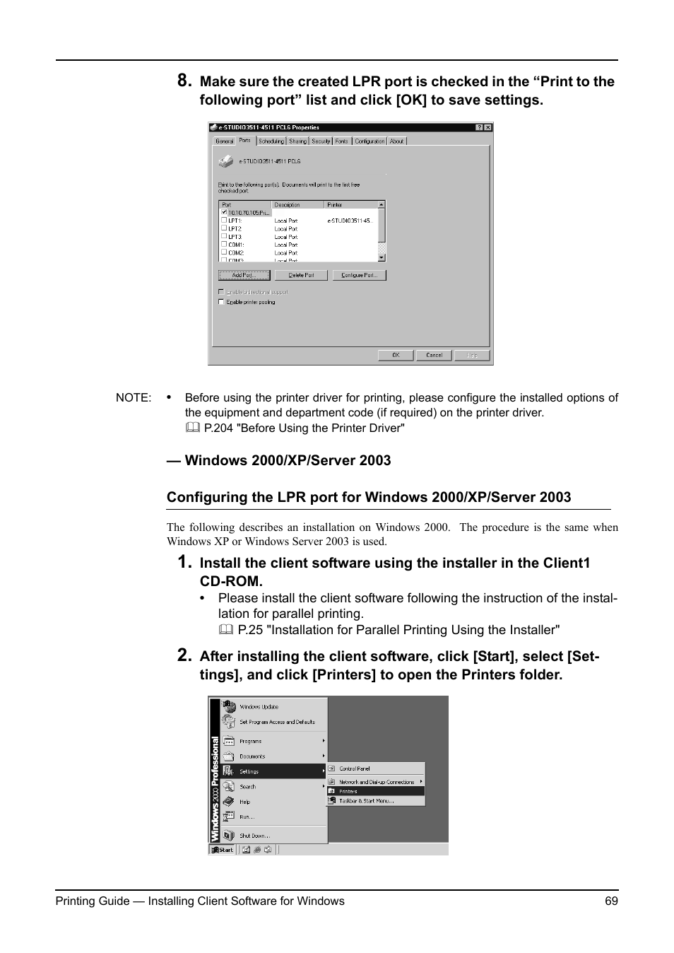Windows 2000/xp/server 2003, P.69 "windows 2000/xp/server 2003 | Toshiba ESTUDIO 3511 User Manual | Page 69 / 382