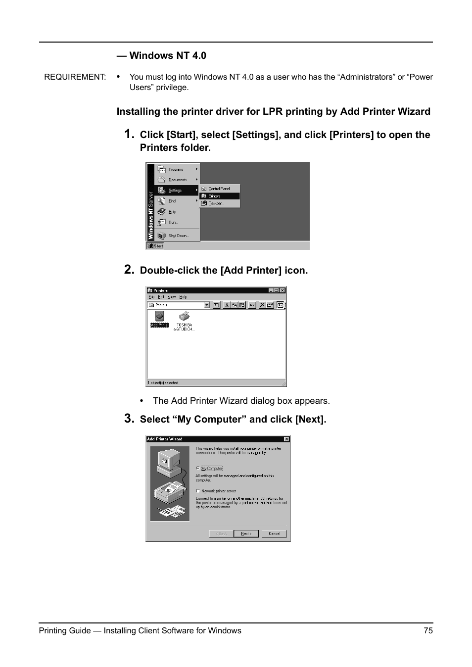 Windows nt 4.0, P.75 "windows nt 4.0 | Toshiba ESTUDIO 3511 User Manual | Page 75 / 382