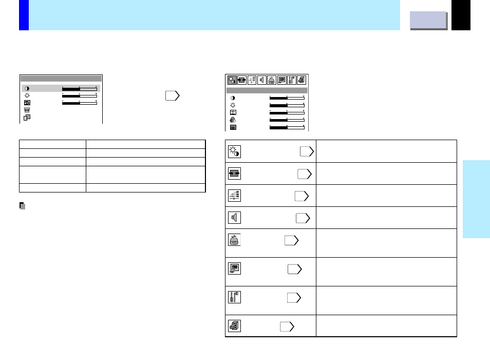 Adjustment, Menu screen structure, 33 adjustments | Toshiba TLP-B2U User Manual | Page 33 / 67