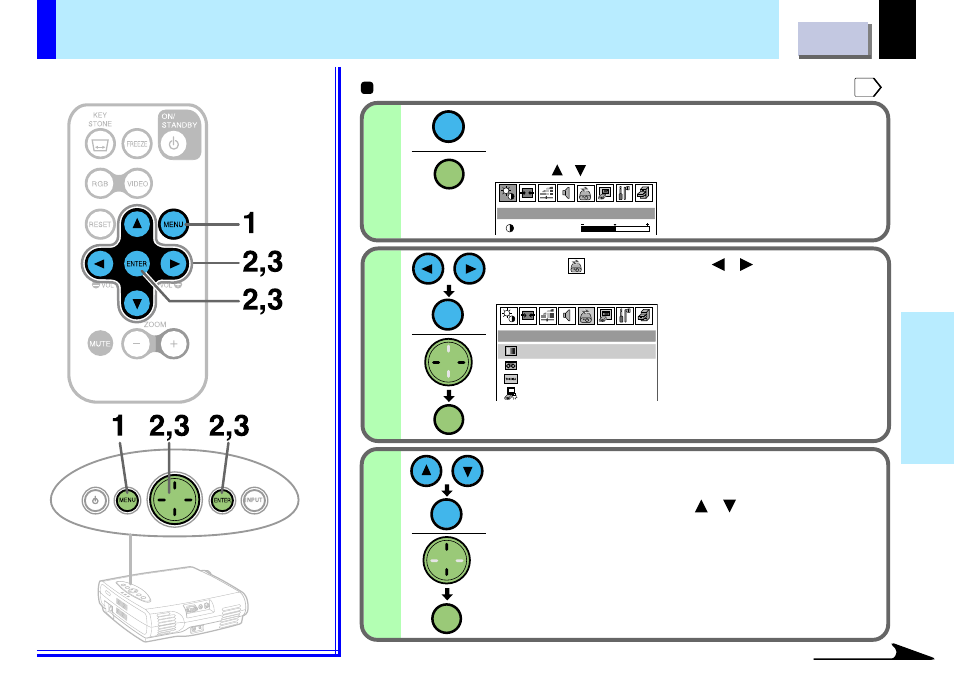 Setting input signal, Setting the input signal (signal setting), Signal setting | 44 adjustments, Display the full menu screen, Select “ ” by pressing / and then press enter | Toshiba TLP-B2U User Manual | Page 44 / 67