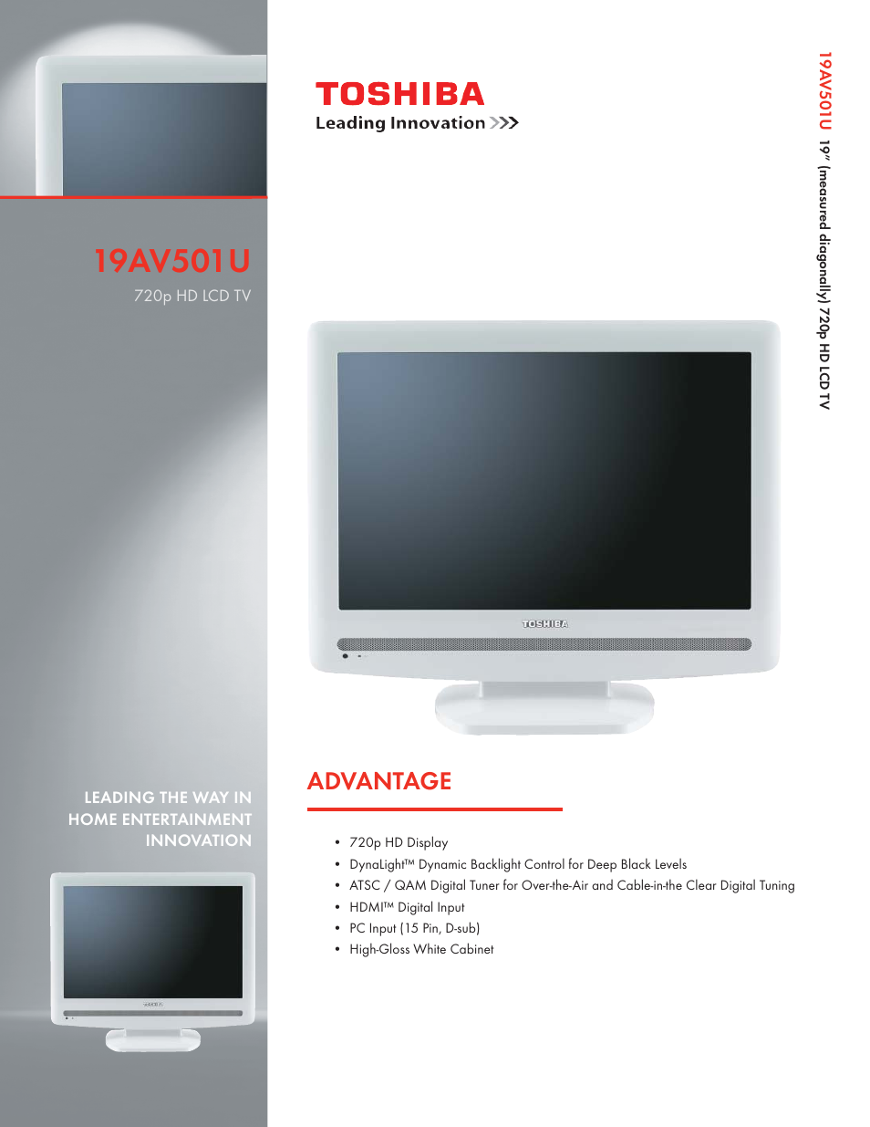 Toshiba 19AV501U User Manual | 2 pages