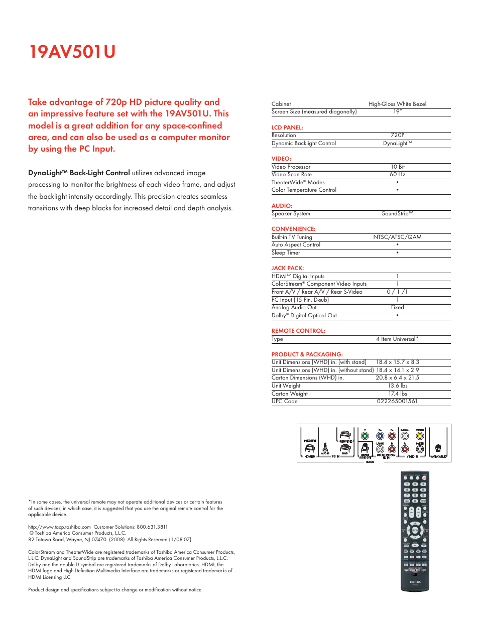 Toshiba 19AV501U User Manual | Page 2 / 2