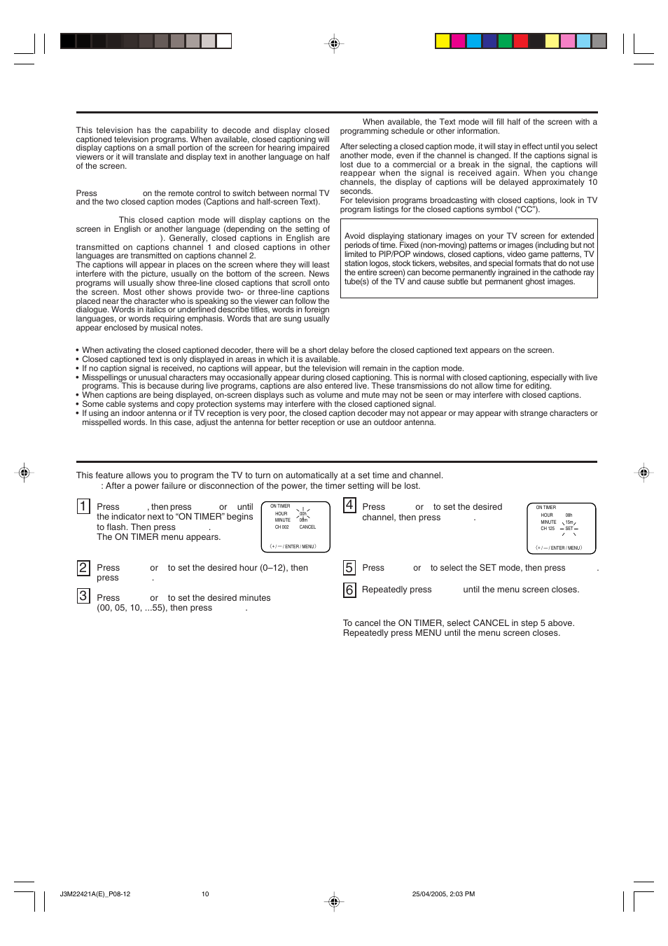 Closed caption | Toshiba 19A25C User Manual | Page 10 / 14