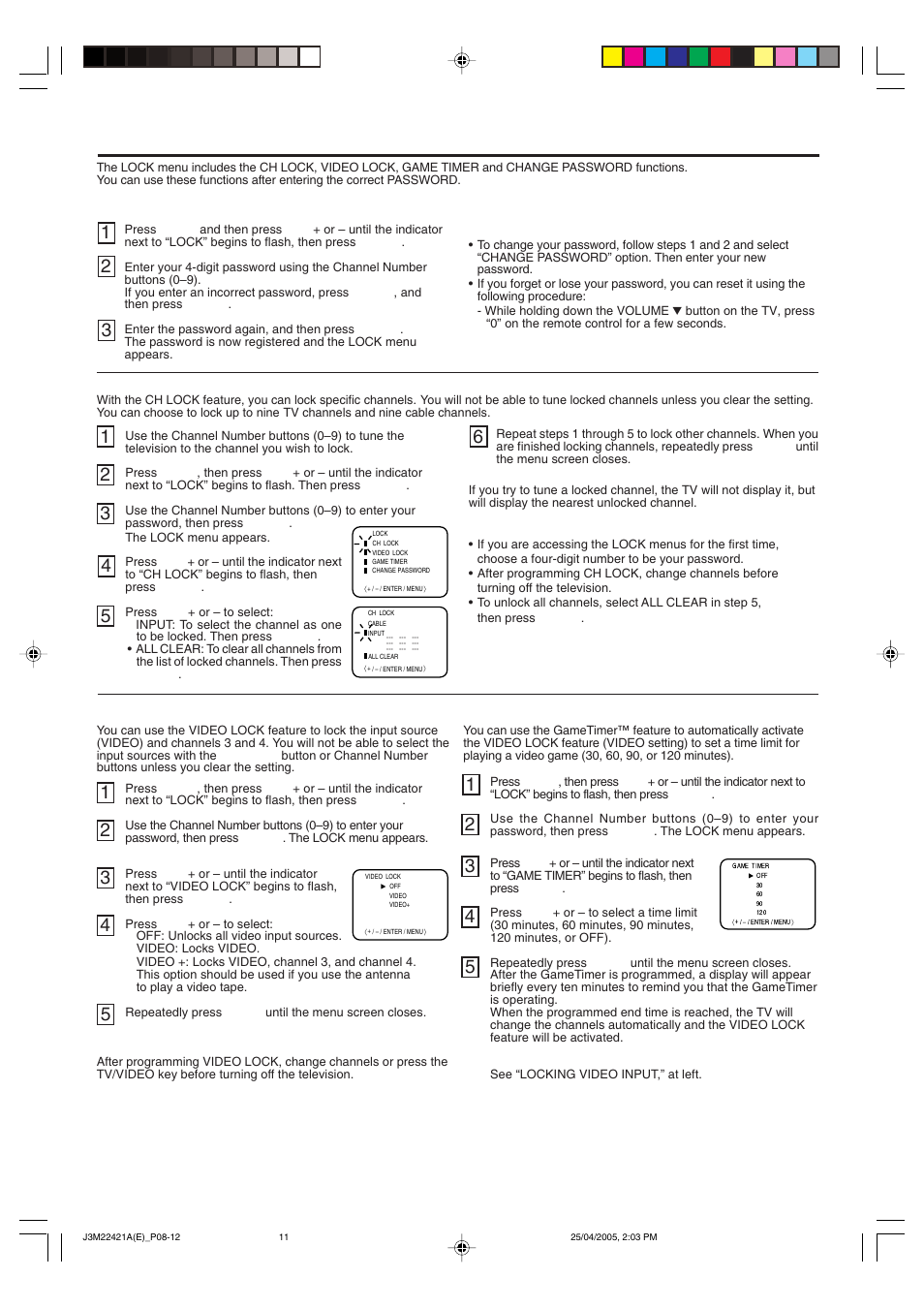 Using the lock menu | Toshiba 19A25C User Manual | Page 11 / 14