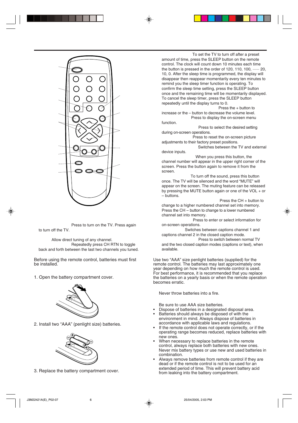 Remote control, How to install batteries | Toshiba 19A25C User Manual | Page 6 / 14