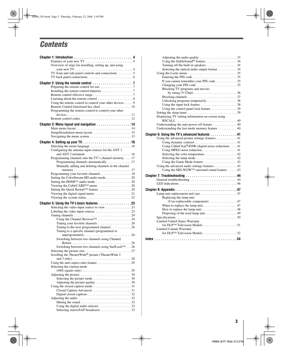 Toshiba 50HM66 User Manual | Page 3 / 56