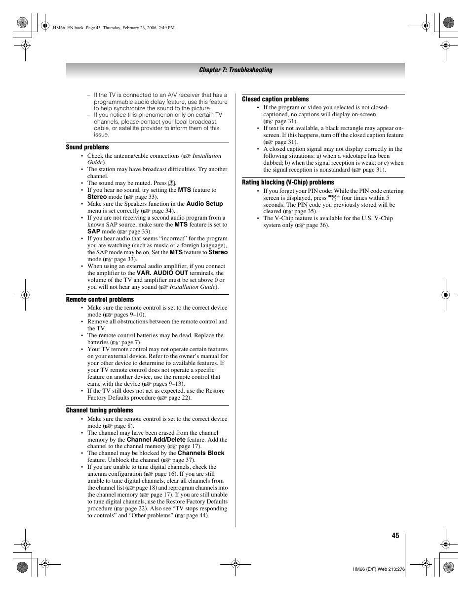 Toshiba 50HM66 User Manual | Page 45 / 56