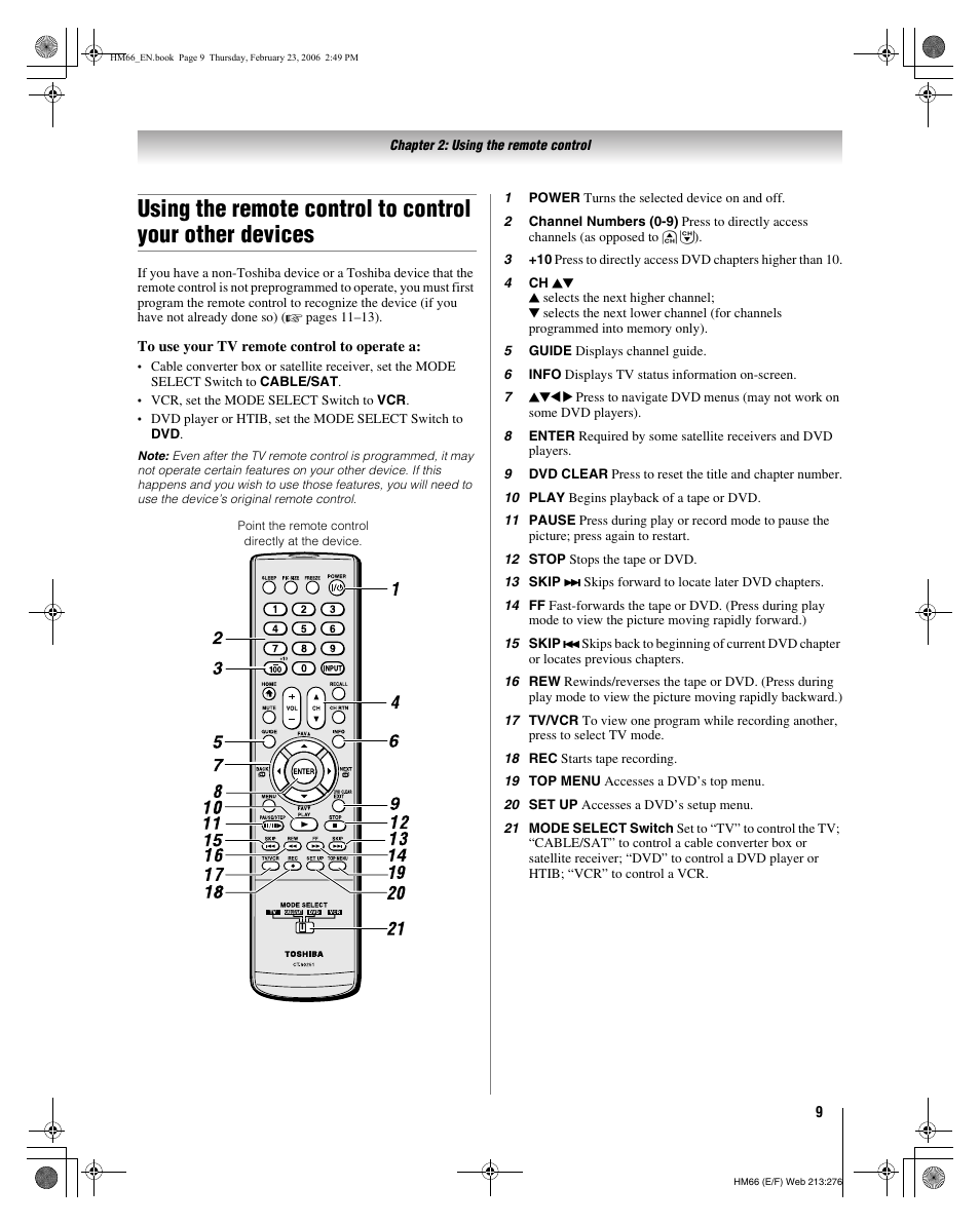 Toshiba 50HM66 User Manual | Page 9 / 56