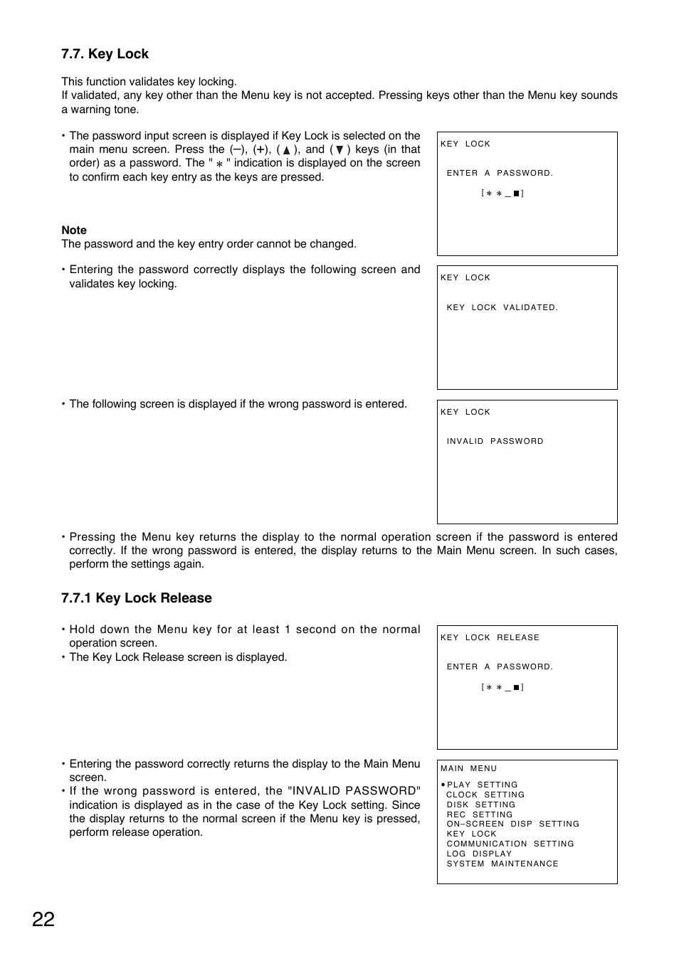 1 key lock release, Key lock | Toshiba C-DR0101 User Manual | Page 22 / 56
