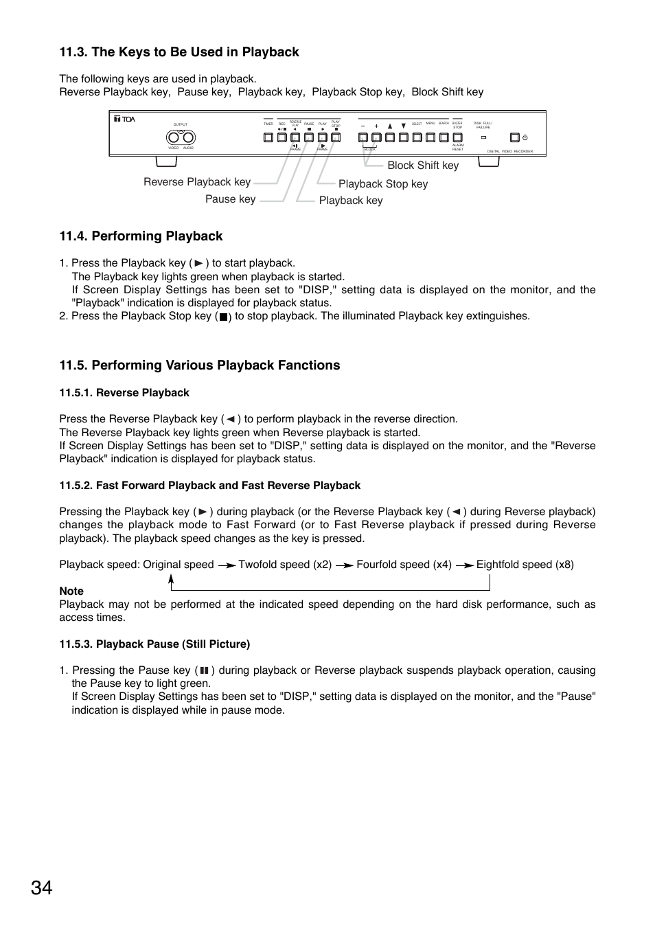 Performing playback, Performing various playback fanctions, The keys to be used in playback | Toshiba C-DR0101 User Manual | Page 34 / 56