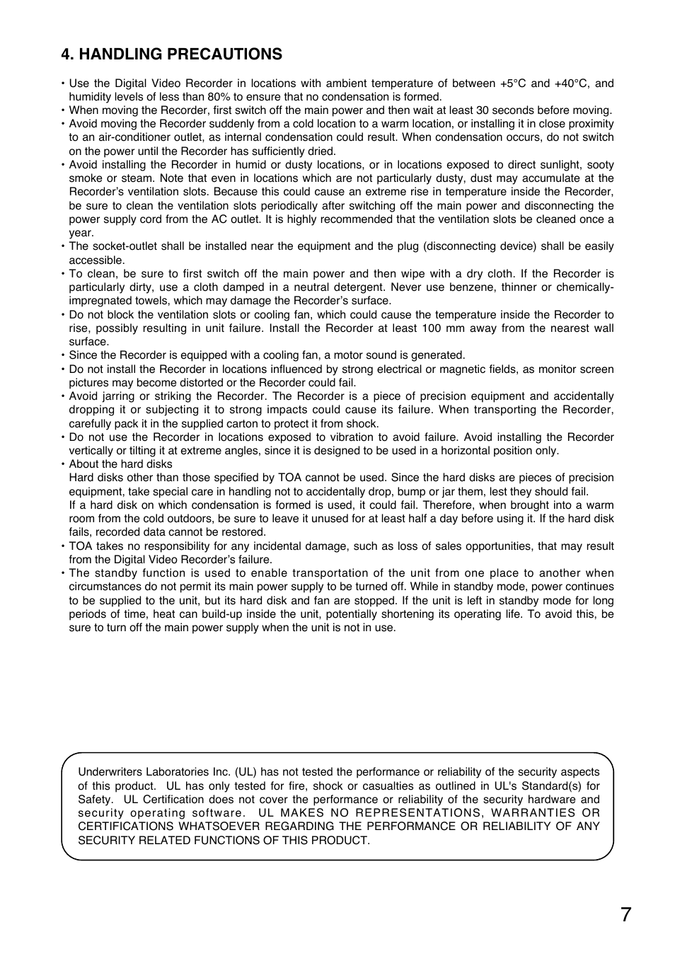 Handling precautions | Toshiba C-DR0101 User Manual | Page 7 / 56