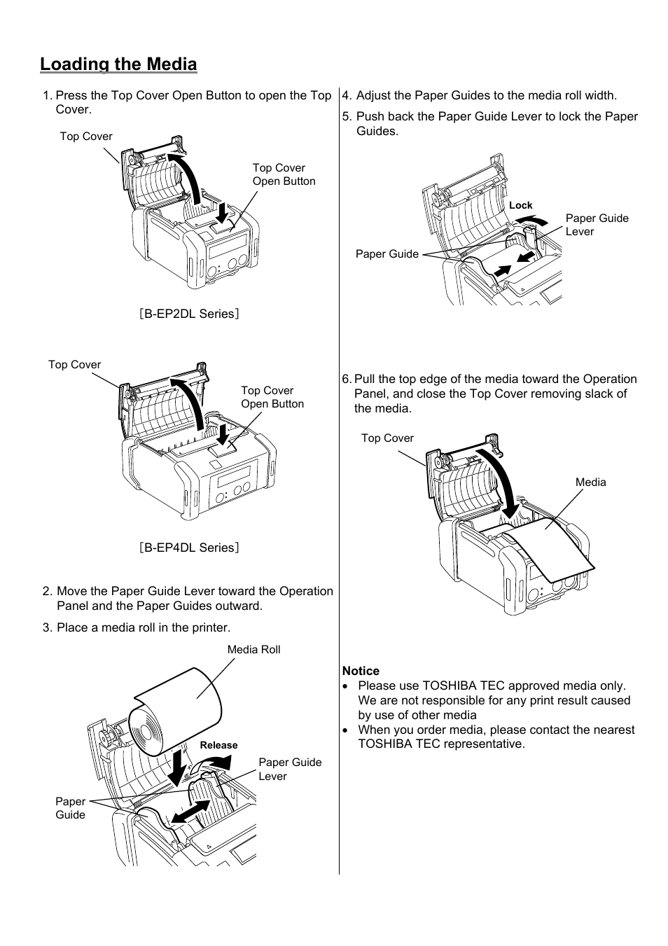 Loading the media | Toshiba B-EP4DL User Manual | Page 12 / 28