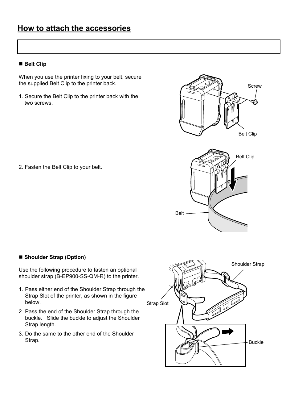 How to attach the accessories | Toshiba B-EP4DL User Manual | Page 14 / 28