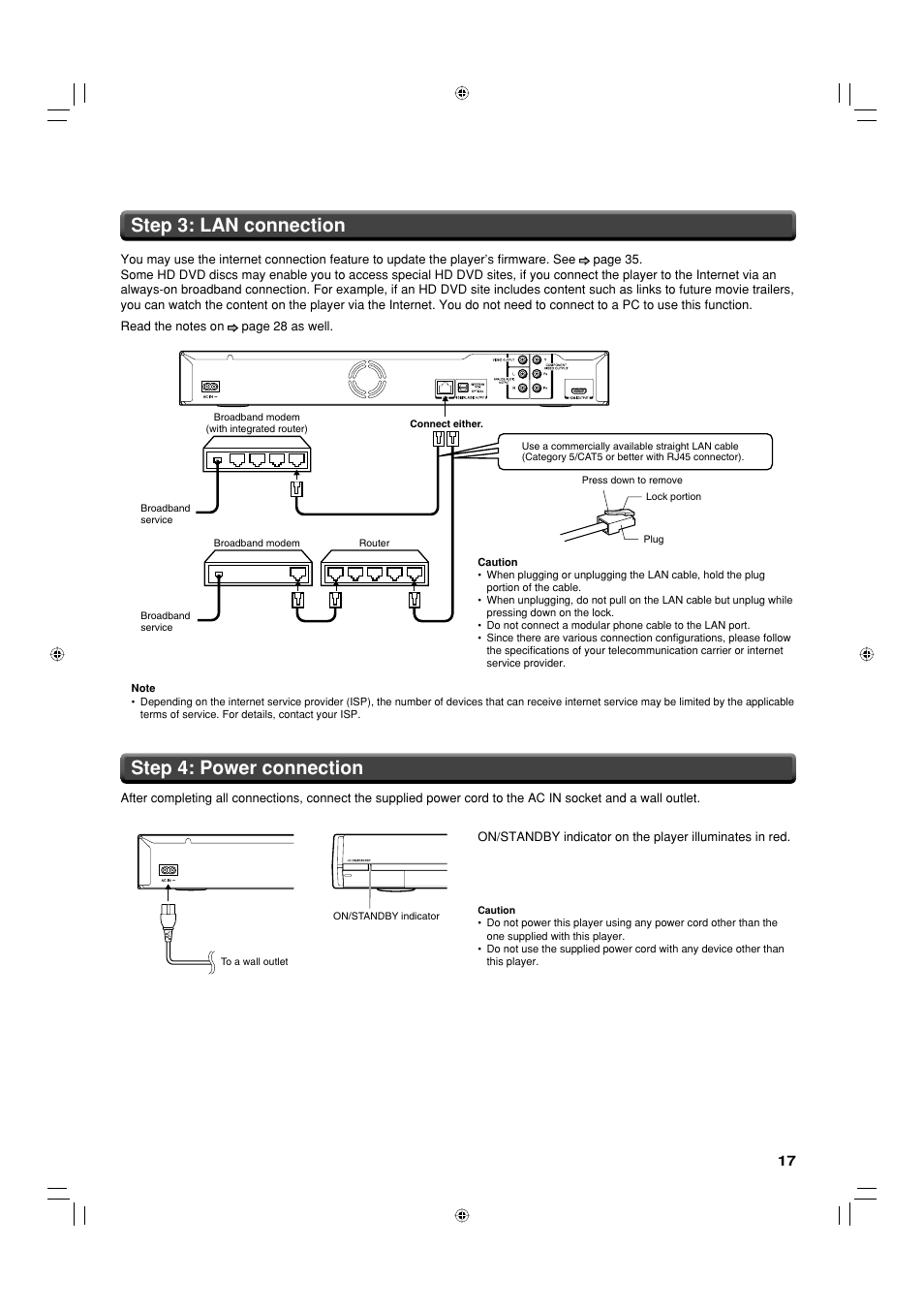 Step 3: lan connection step 4: power connection | Toshiba HD-EP30KE User Manual | Page 17 / 40