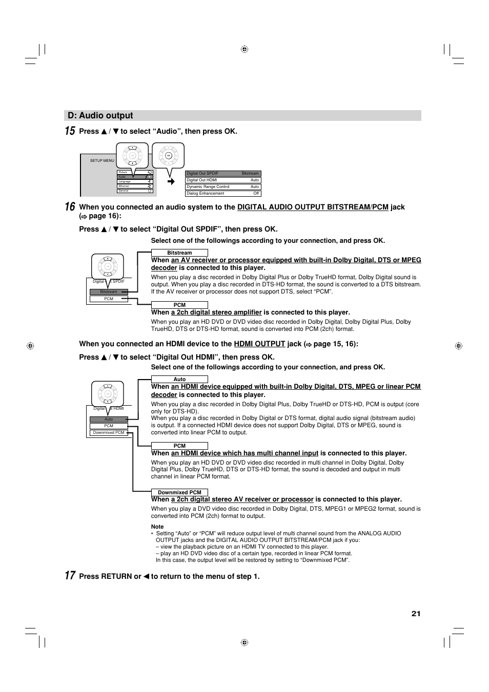 D: audio output | Toshiba HD-EP30KE User Manual | Page 21 / 40