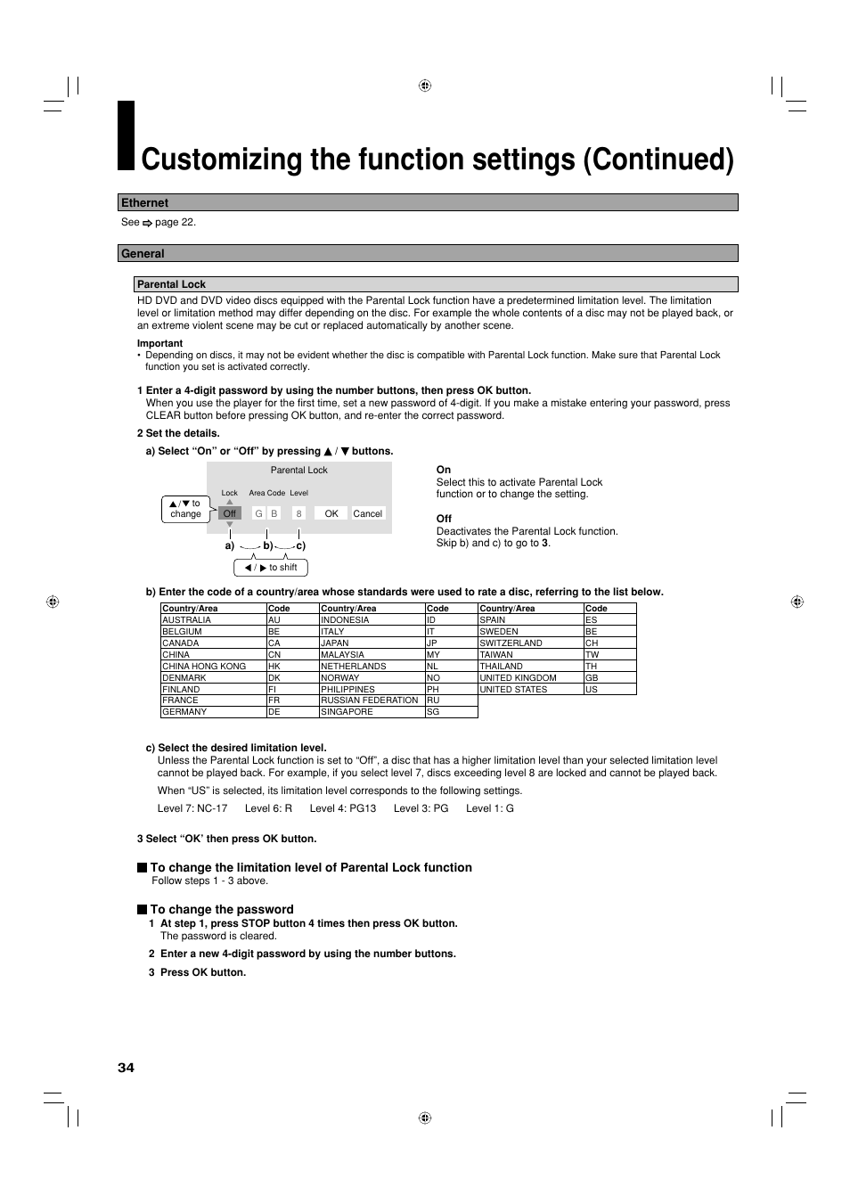 Customizing the function settings (continued) | Toshiba HD-EP30KE User Manual | Page 34 / 40
