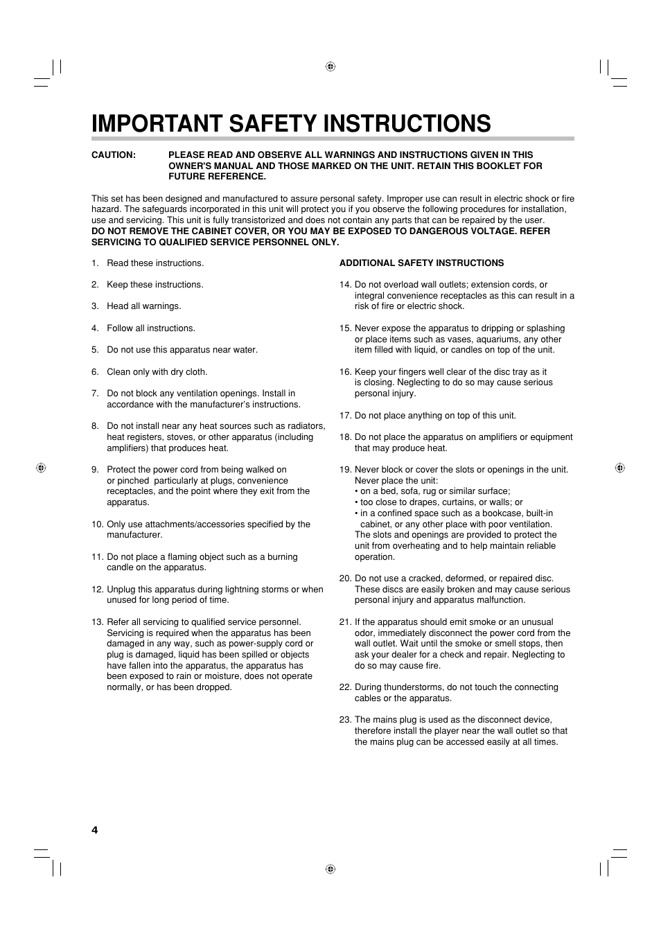 Important safety instructions | Toshiba HD-EP30KE User Manual | Page 4 / 40