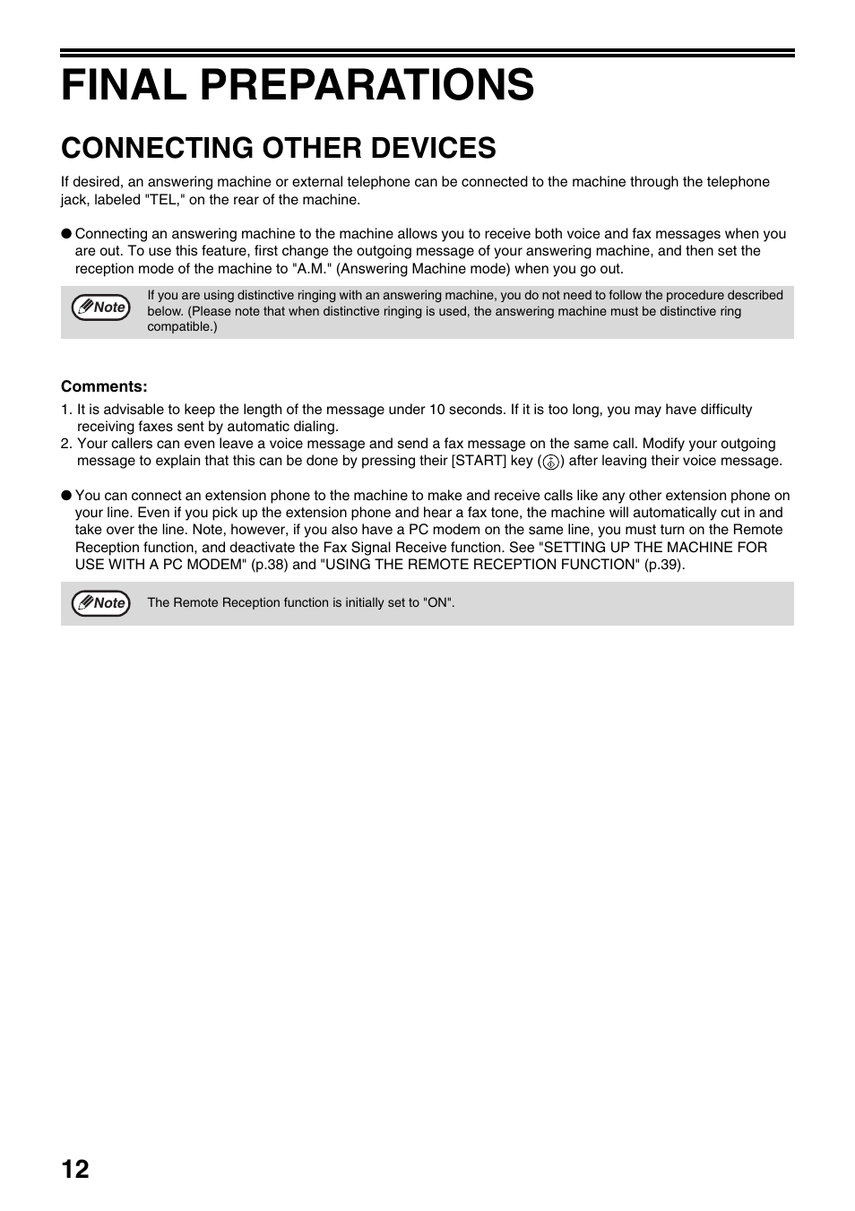 Final preparations, Connecting other devices, Comments | Toshiba 151D User Manual | Page 16 / 104