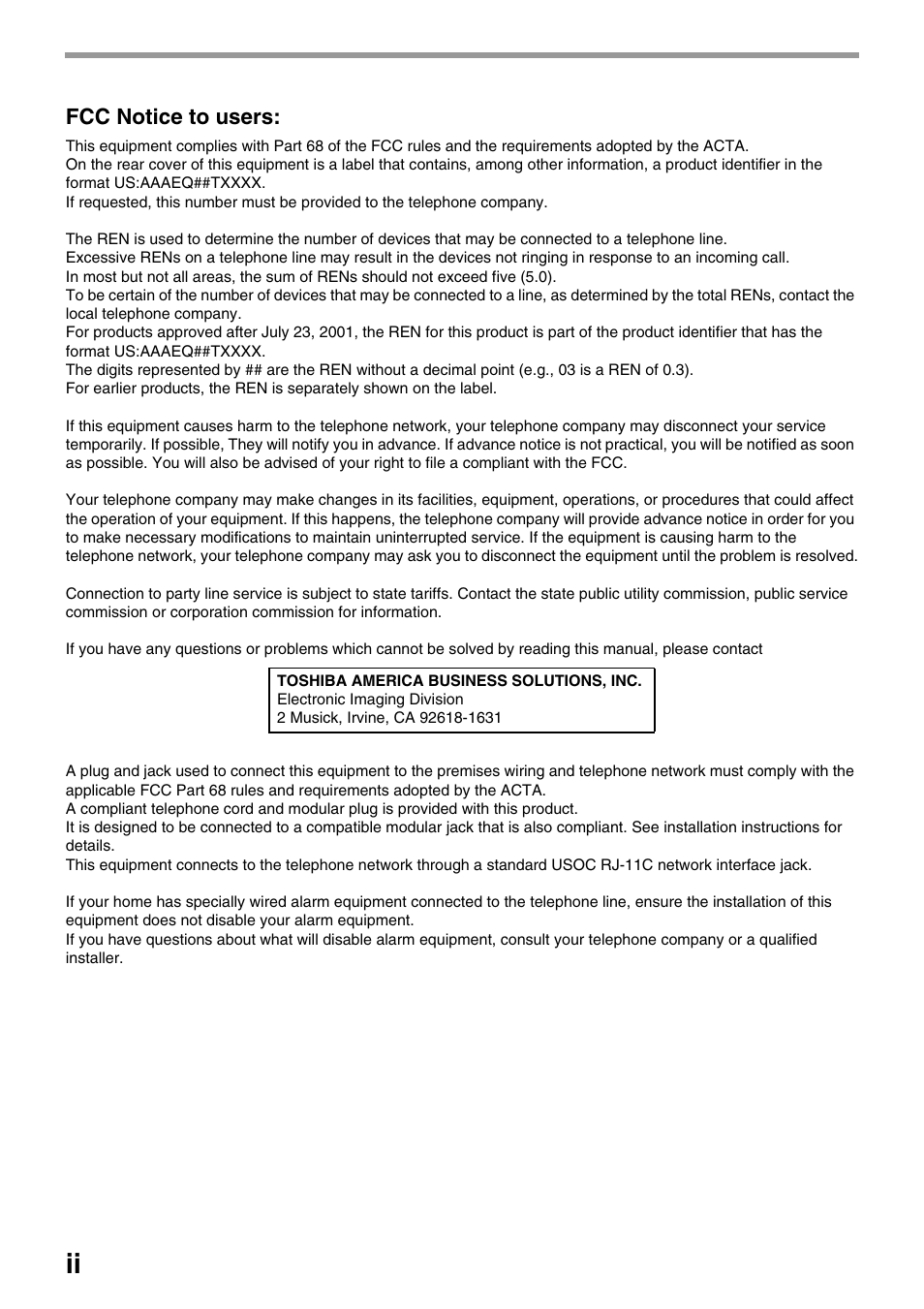 Fcc notice to users | Toshiba 151D User Manual | Page 4 / 104