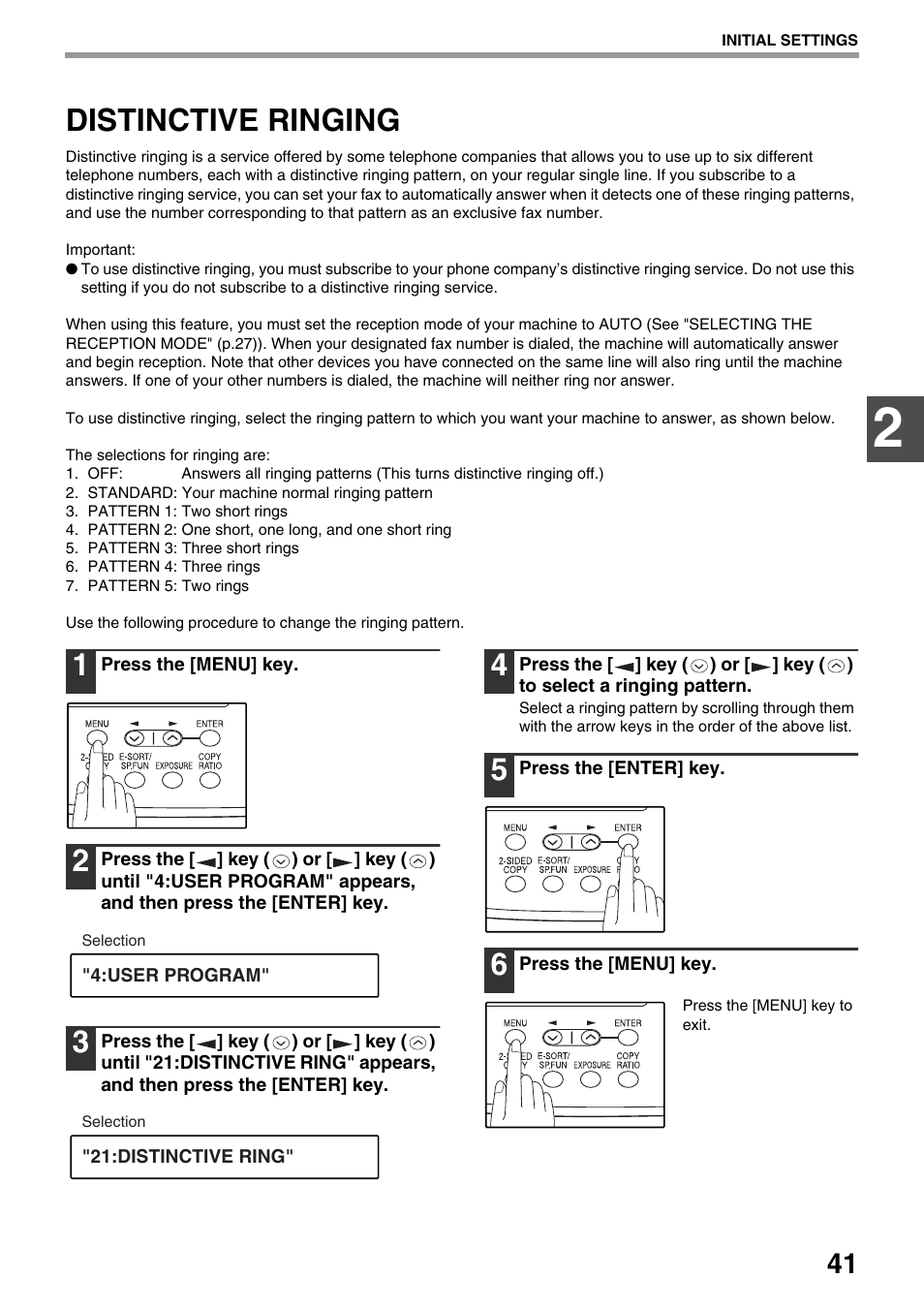 Distinctive ringing, Distinctive ringing" on, E 41 | Toshiba 151D User Manual | Page 45 / 104
