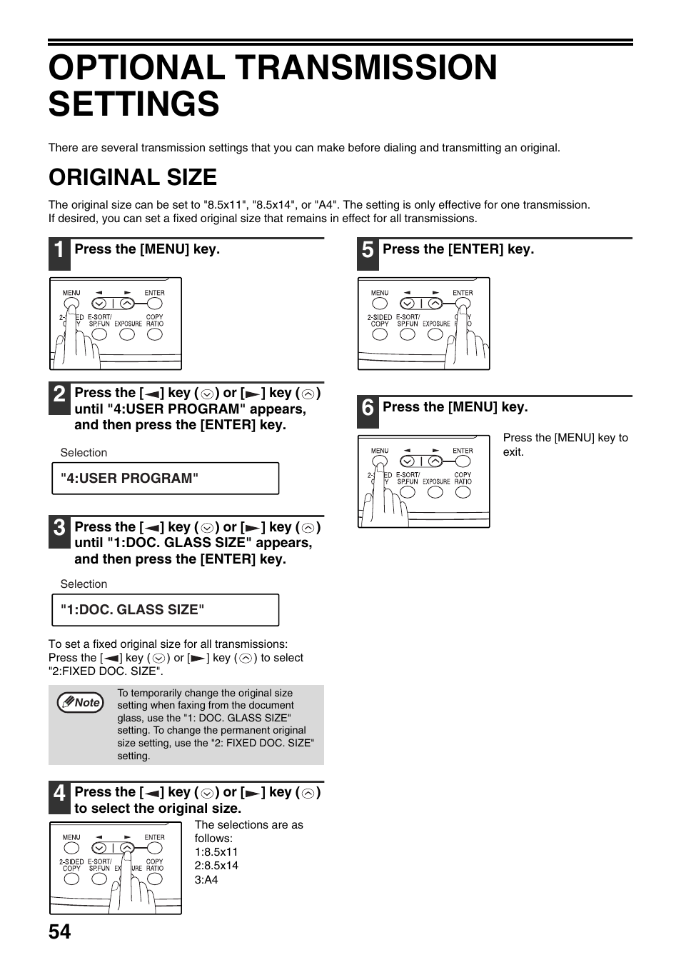 Optional transmission settings, Original size | Toshiba 151D User Manual | Page 58 / 104