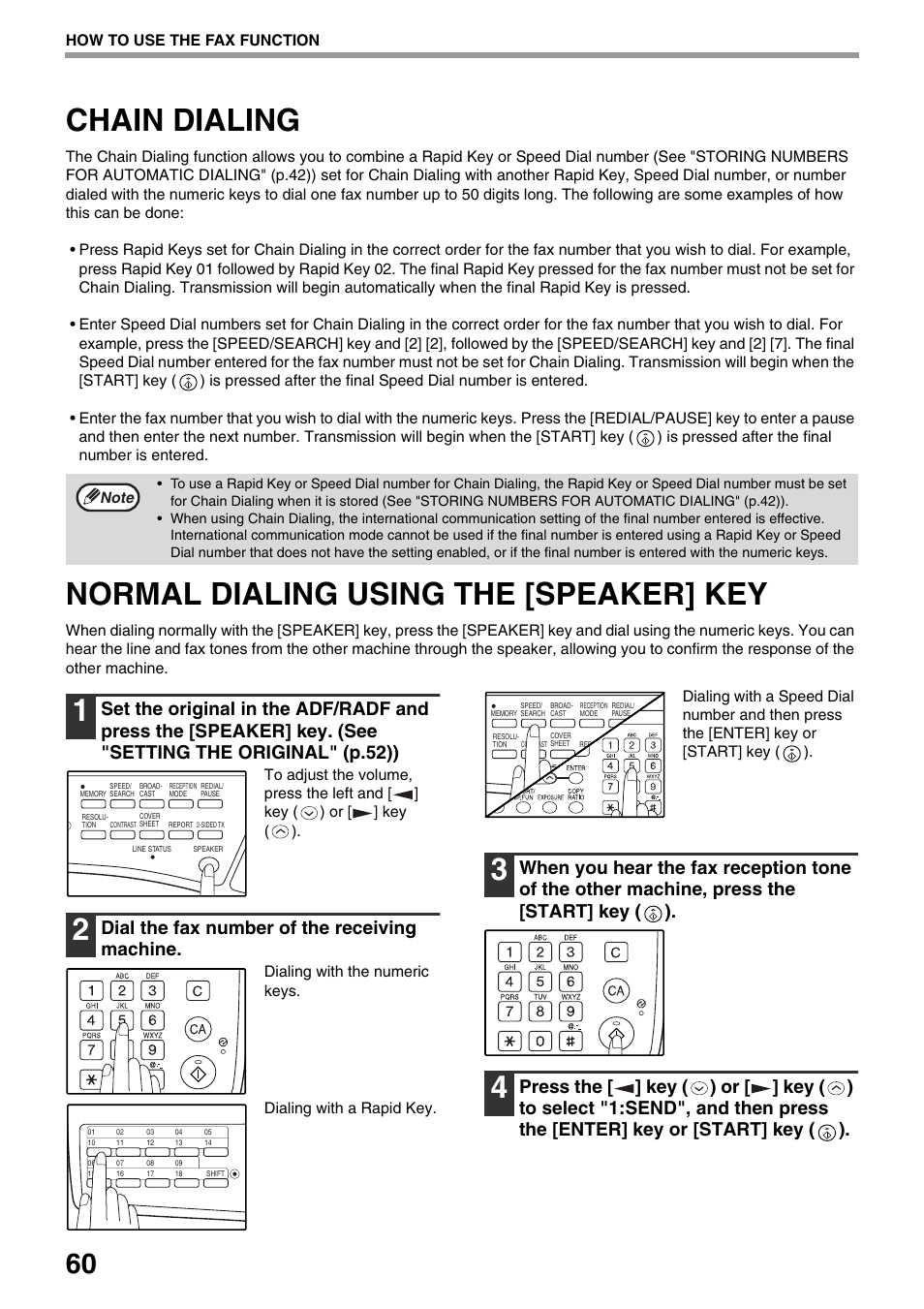 Chain dialing, Normal dialing using the [speaker] key, Dial the fax number of the receiving machine | Toshiba 151D User Manual | Page 64 / 104