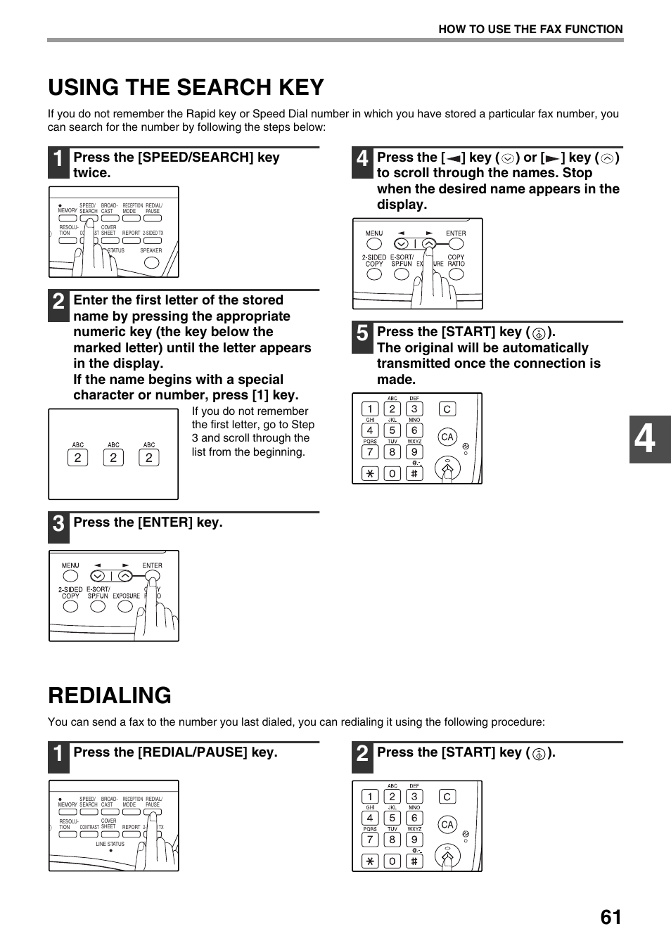 Using the search key, Redialing | Toshiba 151D User Manual | Page 65 / 104