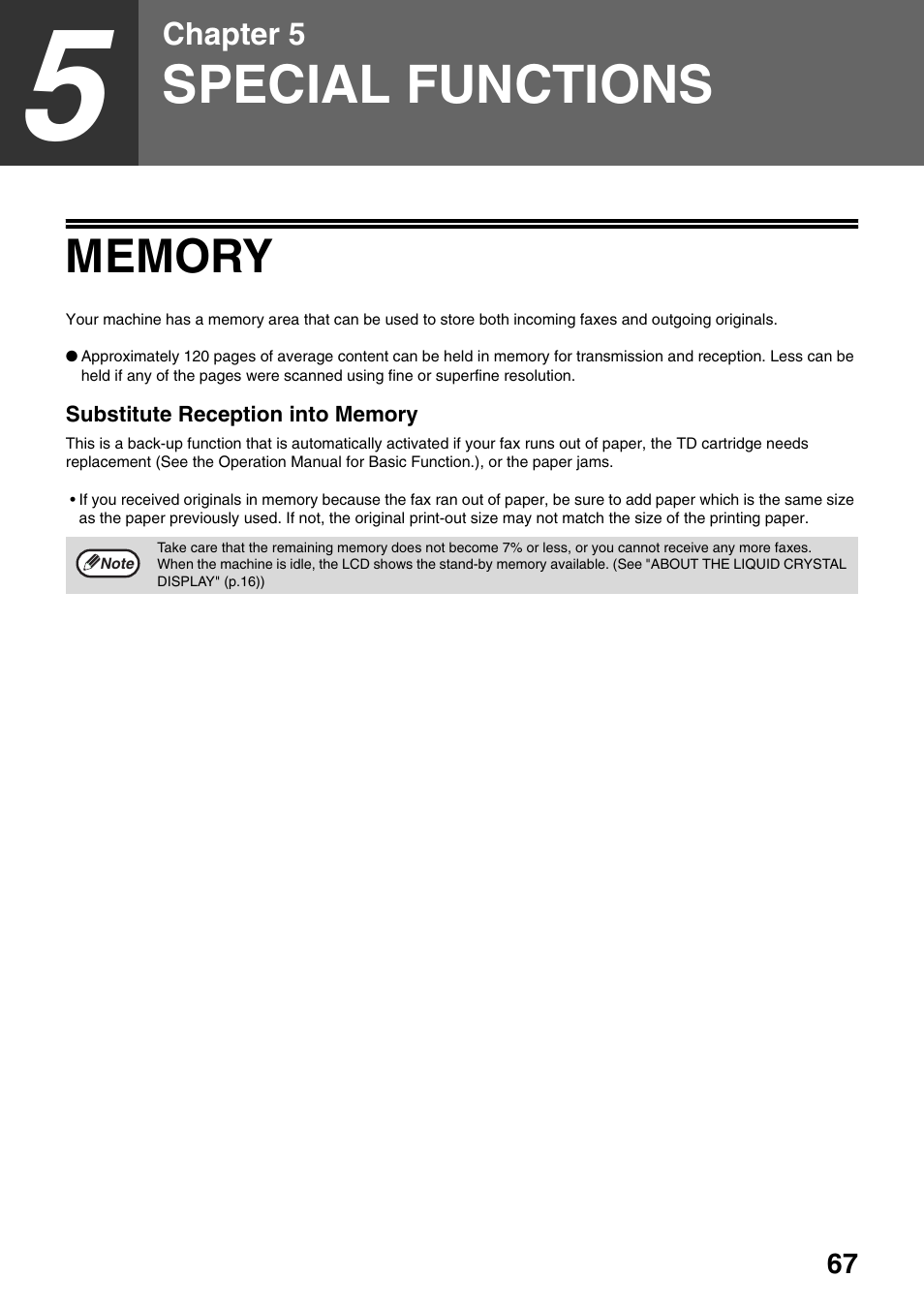 Special functions, Substitute reception into memory, Memory | Toshiba 151D User Manual | Page 71 / 104