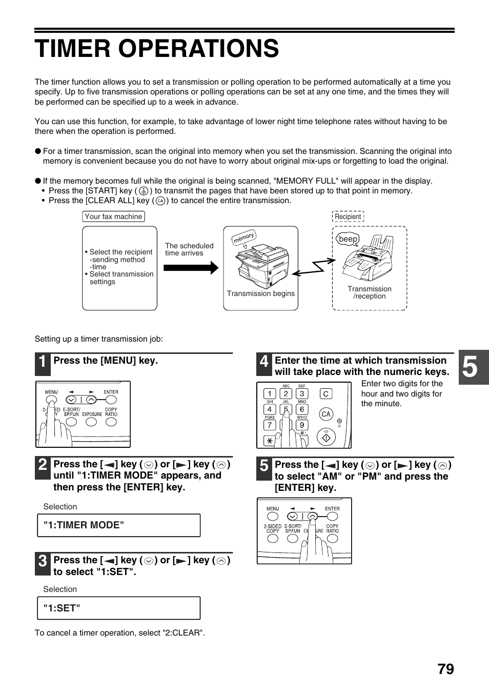 Timer operations, P.79), t, Ansmission (p.79) | Toshiba 151D User Manual | Page 83 / 104