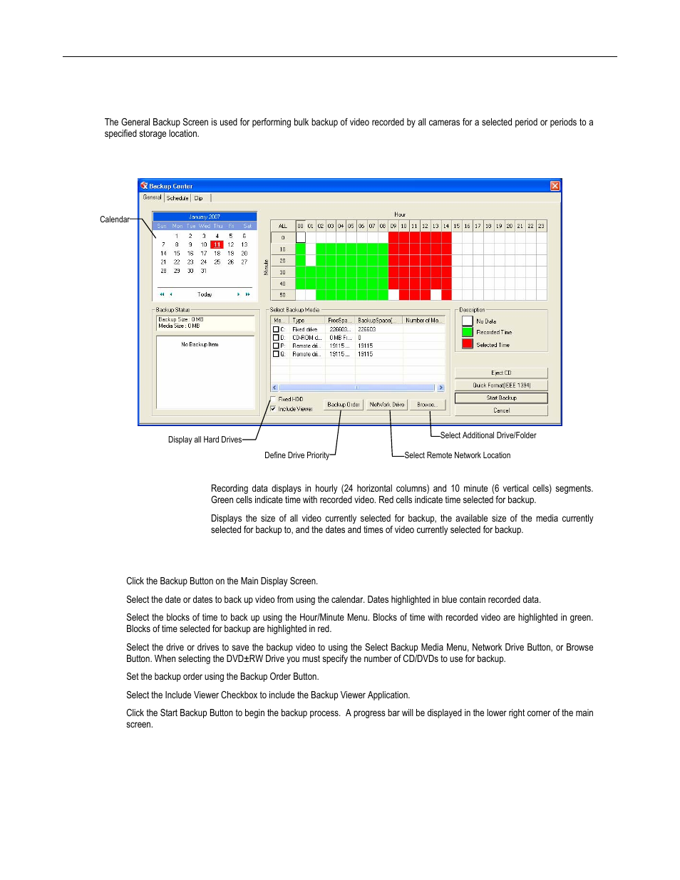 General backup screen, Performing a general backup | Toshiba DVR8-X User Manual | Page 105 / 141
