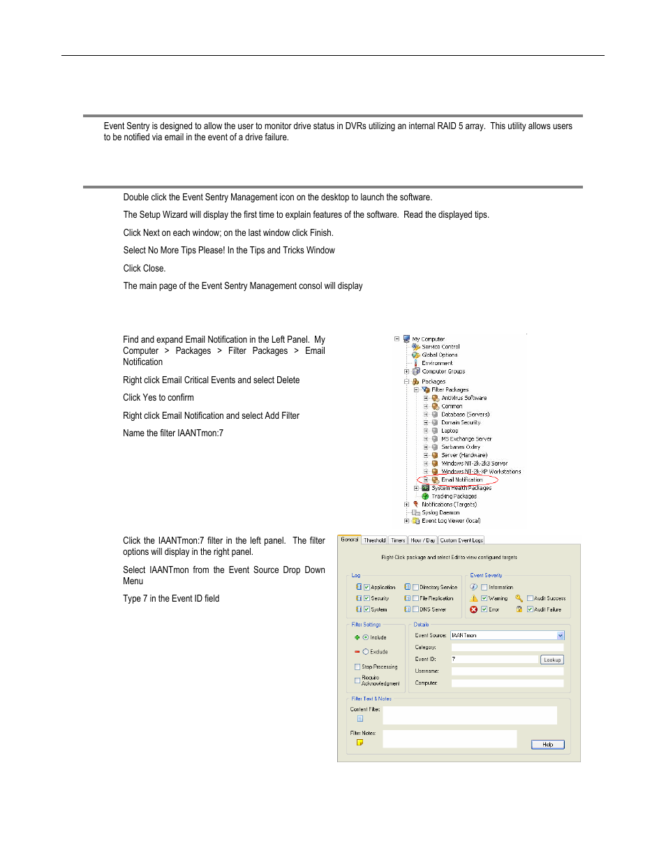 Overview, Setup event sentry, Add email notification filters | Toshiba DVR8-X User Manual | Page 114 / 141