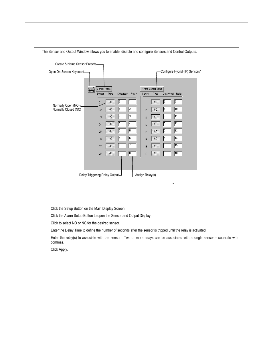 Alarm setup, Configure sensor response | Toshiba DVR8-X User Manual | Page 69 / 141