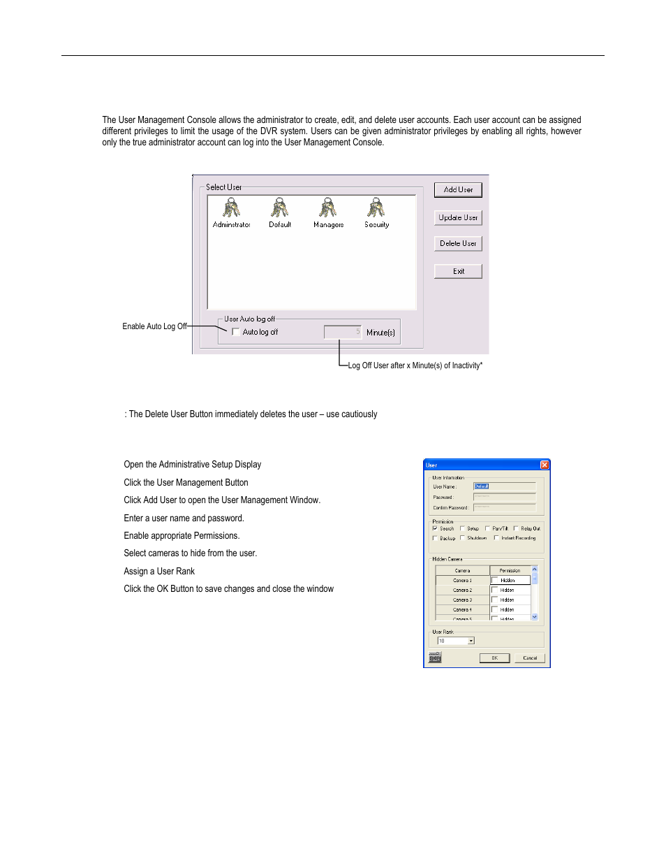 User management, Add a new user | Toshiba DVR8-X User Manual | Page 79 / 141