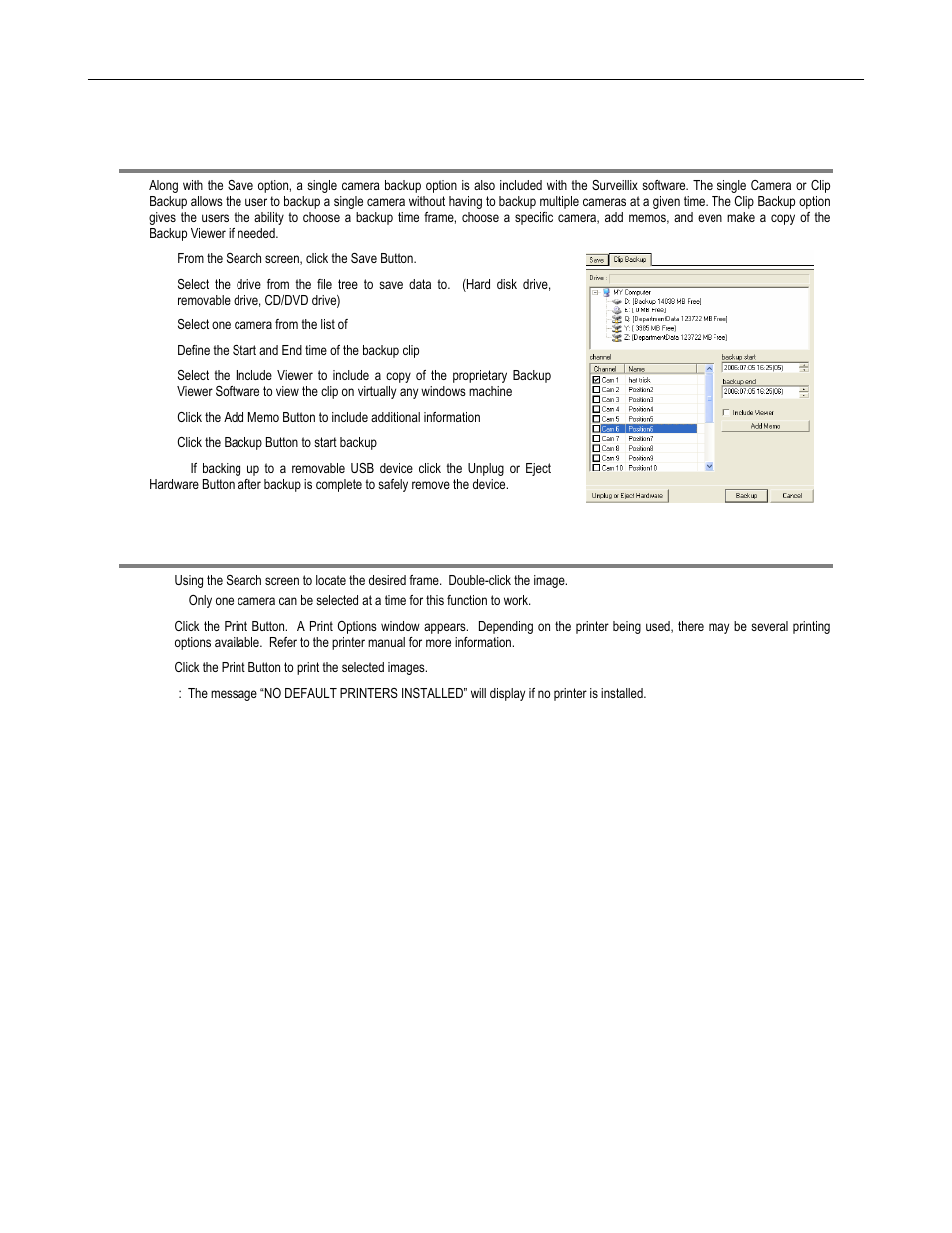 Single clip backup, Printing an image | Toshiba DVR8-X User Manual | Page 87 / 141