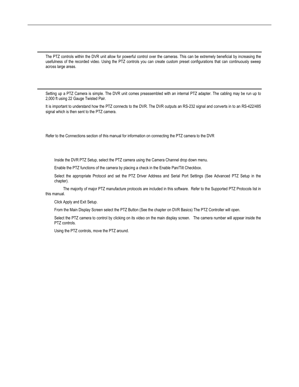 Pan / tilt / zoom overview, Setting up a ptz camera | Toshiba DVR8-X User Manual | Page 96 / 141