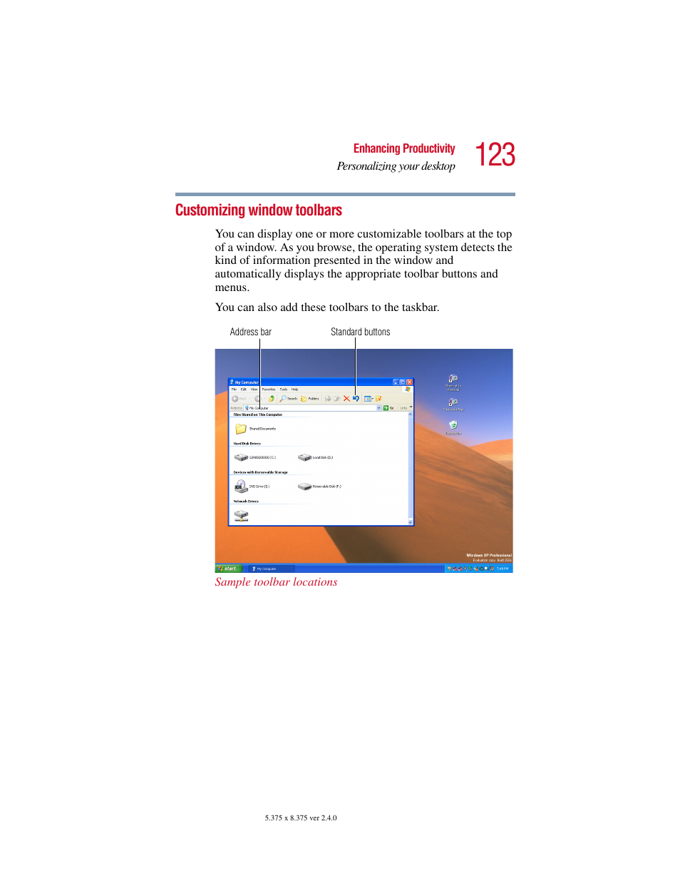 Customizing window toolbars | Toshiba PORT User Manual | Page 123 / 243