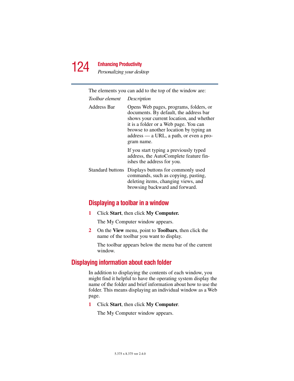 Displaying information about each folder | Toshiba PORT User Manual | Page 124 / 243