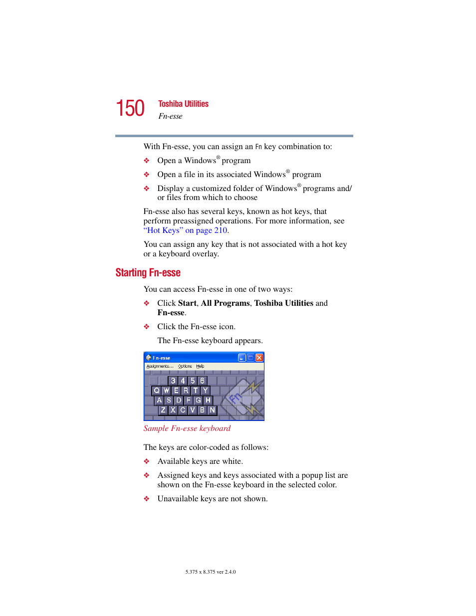 Starting fn-esse | Toshiba PORT User Manual | Page 150 / 243