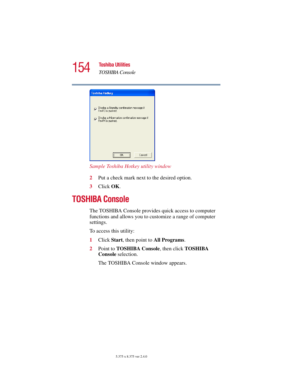 Toshiba console | Toshiba PORT User Manual | Page 154 / 243