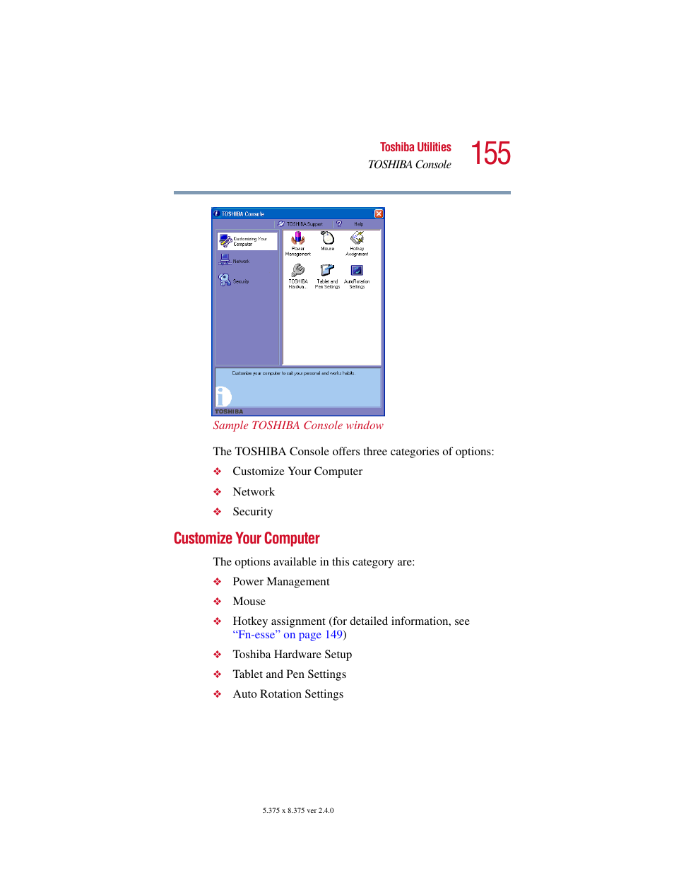 Customize your computer | Toshiba PORT User Manual | Page 155 / 243