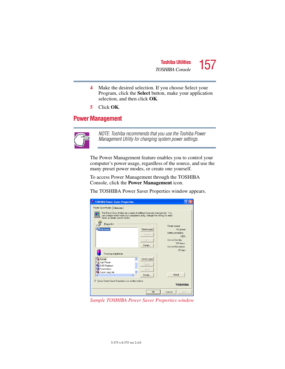 Power management, Power management” on | Toshiba PORT User Manual | Page 157 / 243