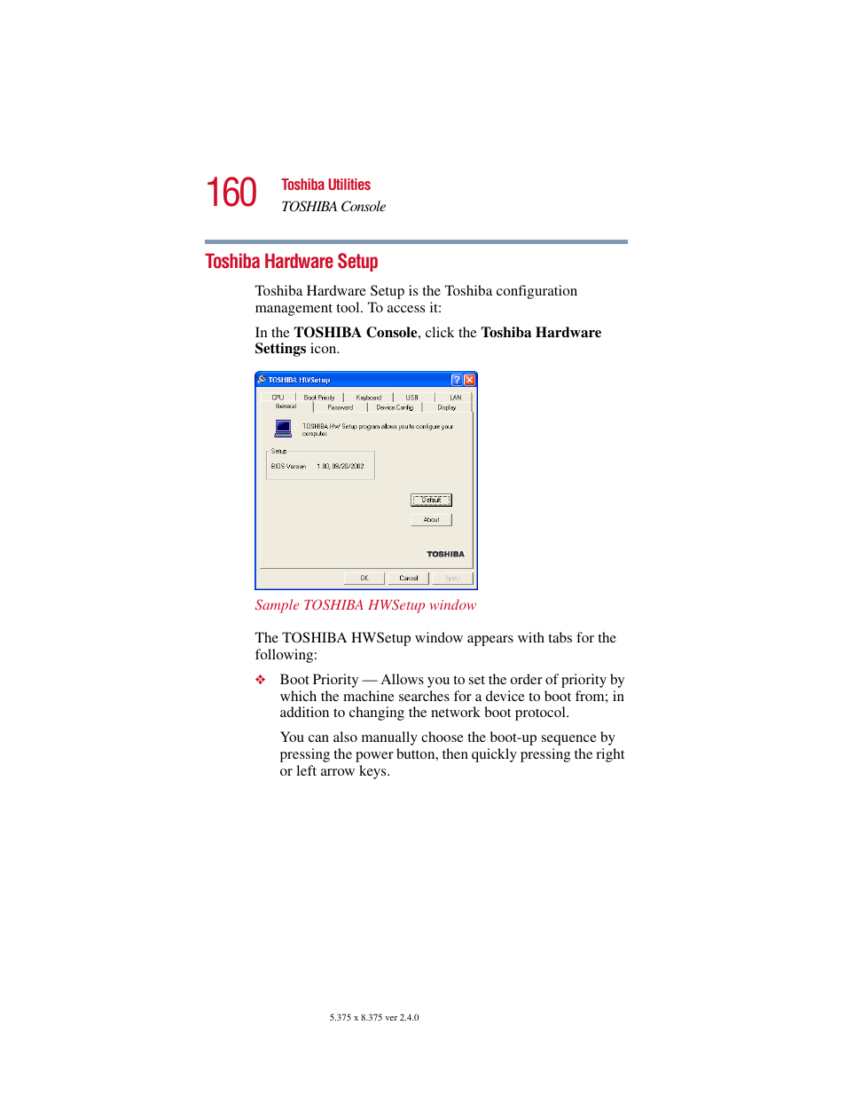 Toshiba hardware setup, Is still on. see, Toshiba | Toshiba PORT User Manual | Page 160 / 243