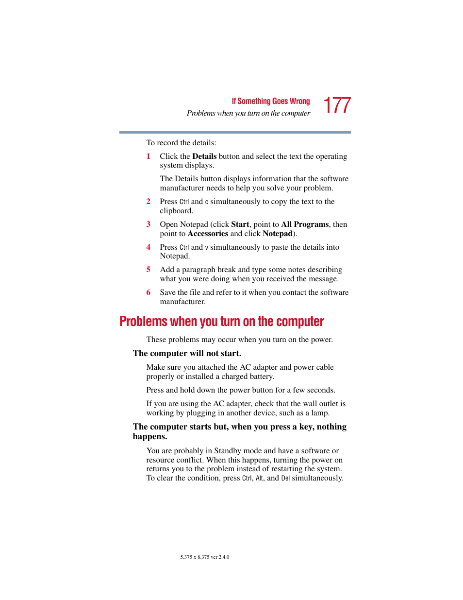 Problems when you turn on the computer | Toshiba PORT User Manual | Page 177 / 243