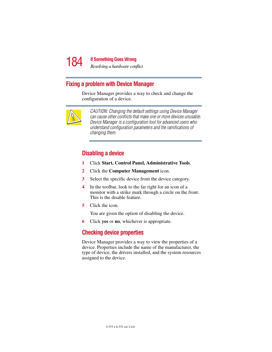 Fixing a problem with device manager | Toshiba PORT User Manual | Page 184 / 243