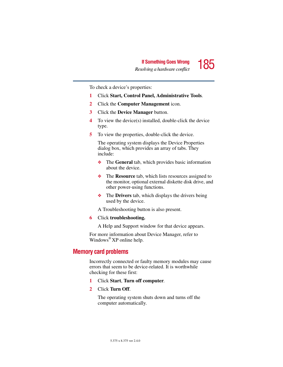 Memory card problems | Toshiba PORT User Manual | Page 185 / 243