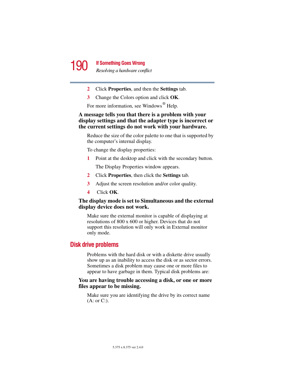 Disk drive problems | Toshiba PORT User Manual | Page 190 / 243