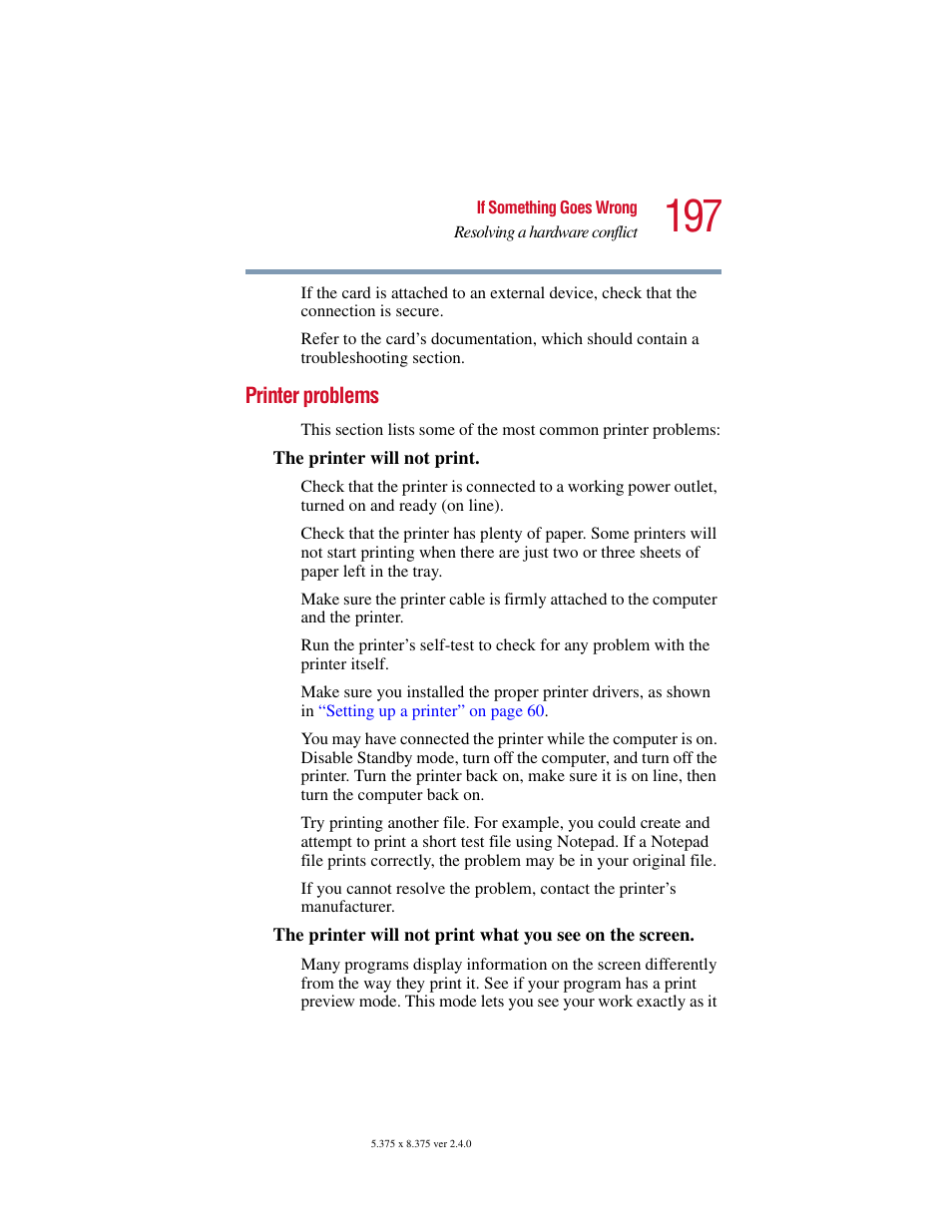 Printer problems | Toshiba PORT User Manual | Page 197 / 243