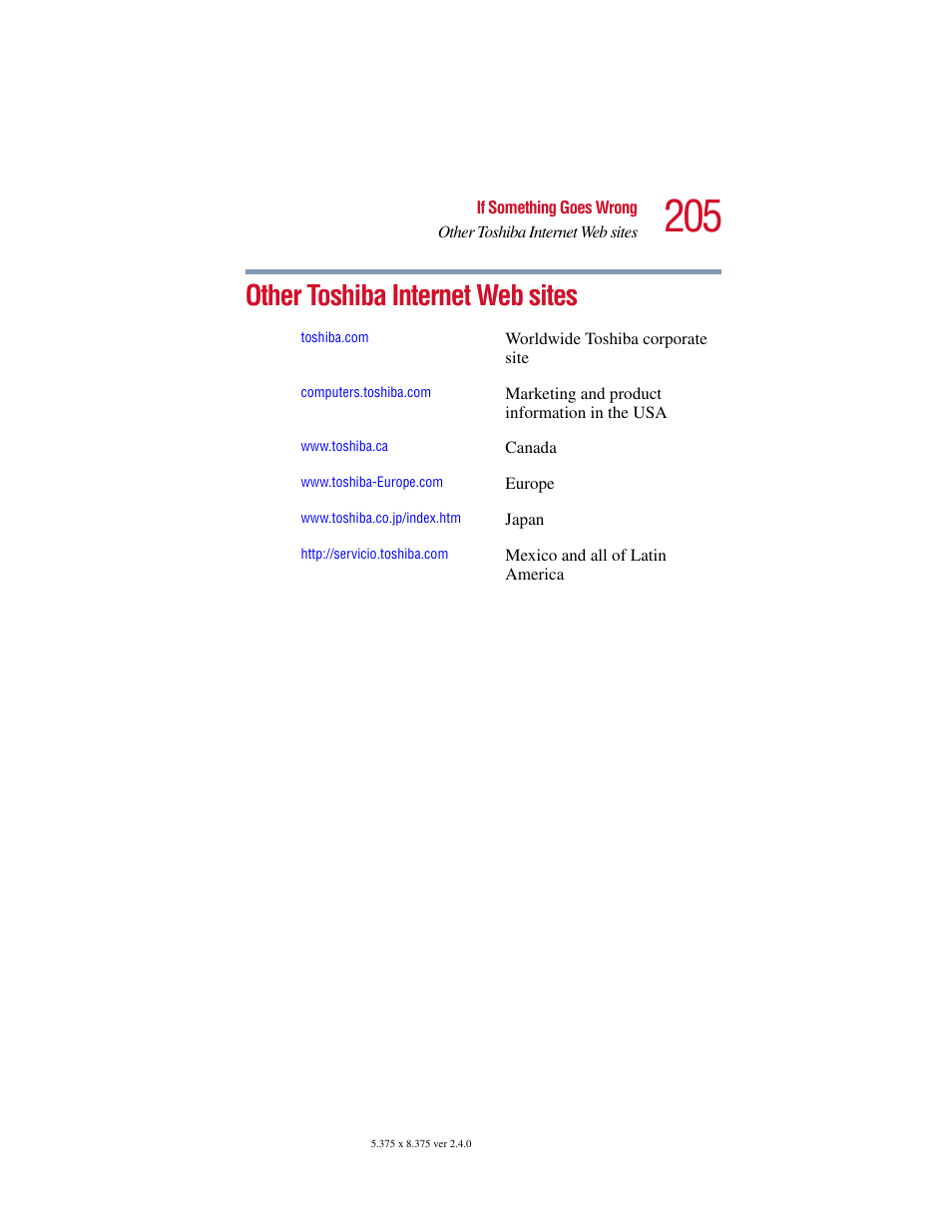 Other toshiba internet web sites | Toshiba PORT User Manual | Page 205 / 243