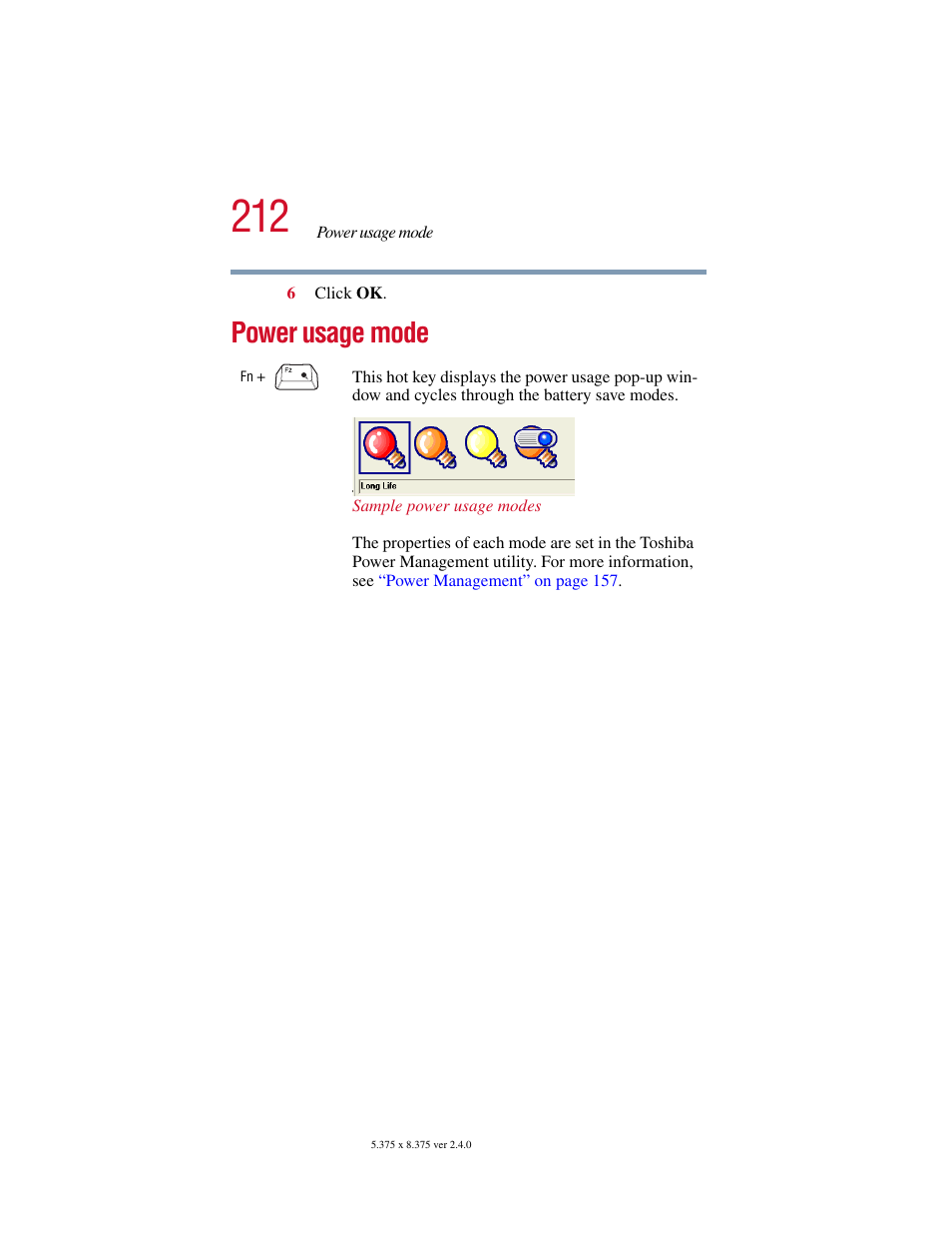 Power usage mode | Toshiba PORT User Manual | Page 212 / 243